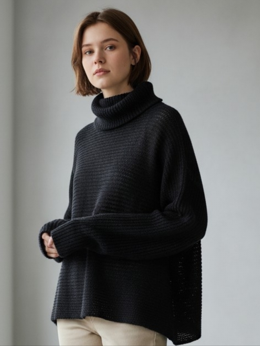 Garnet Hill Classic Black 100% Cotton Knit Sweater